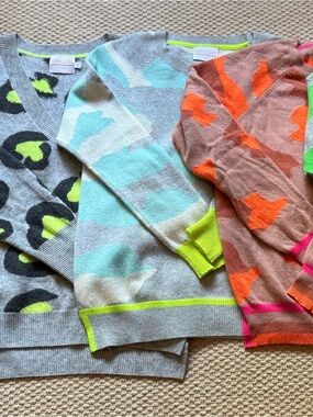Brodie Cashmere Gray Sweaters with Neon Lime, Aqua & Orange Accents